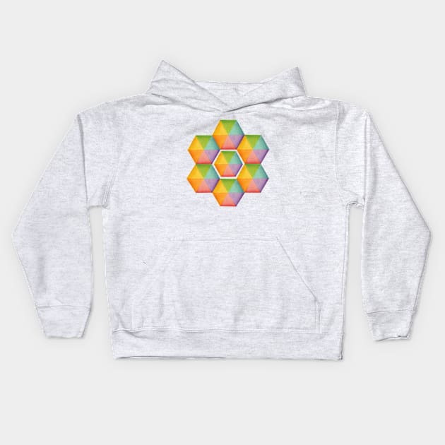 Groovy Rainbow Hexagons Kids Hoodie by PatriciaSheaArt